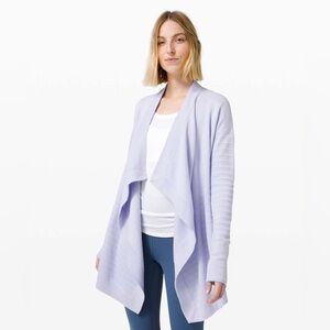Lululemon Lavender Open Front Cardigan Sweater medium chic boho yoga silk cotton
